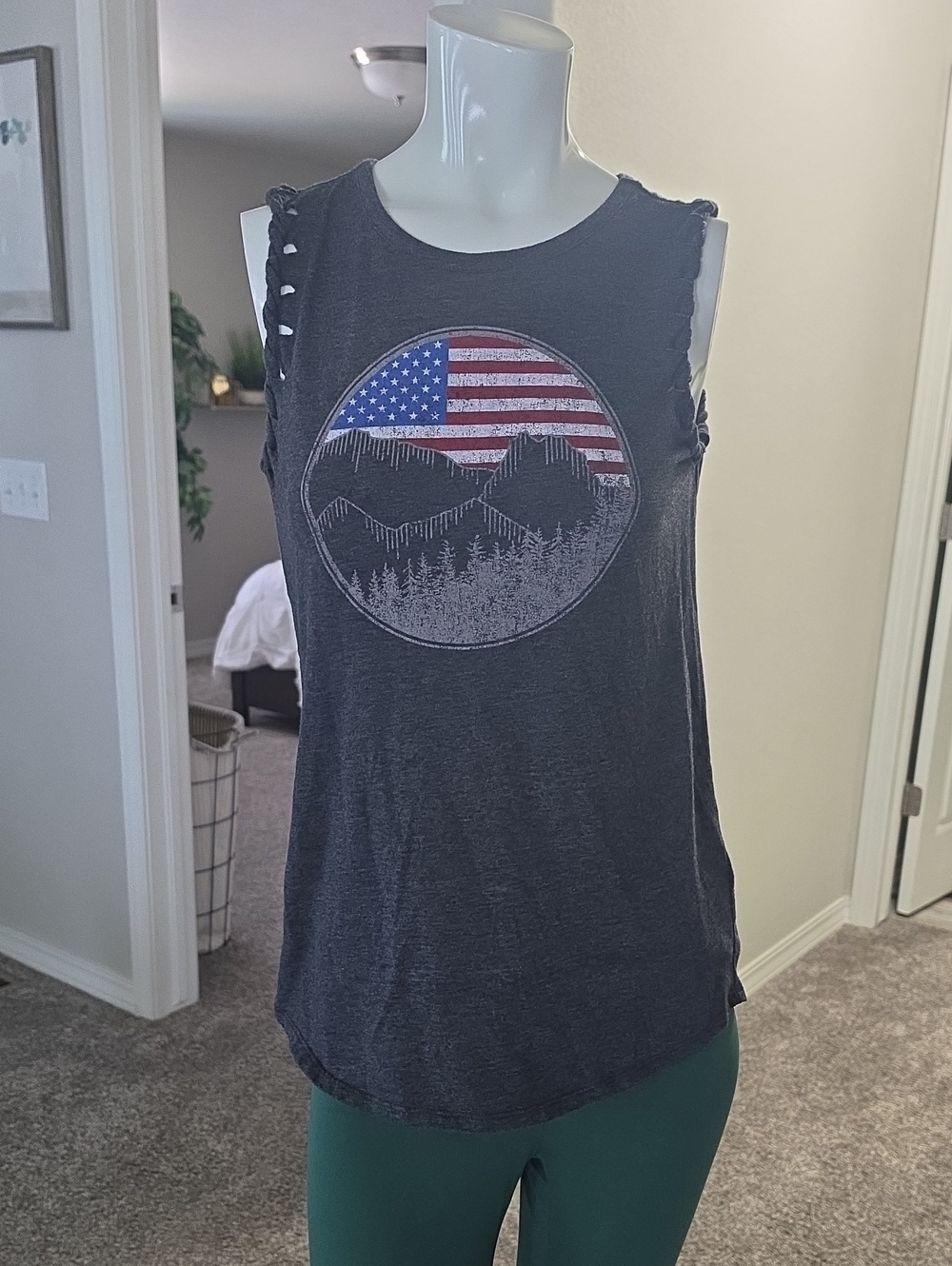 Maurices Charcoal Tank with American Flag Mountain Graphic